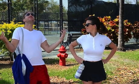 Delightful american milf Shae Summers taking off her clothes and showing big boobies outdoor