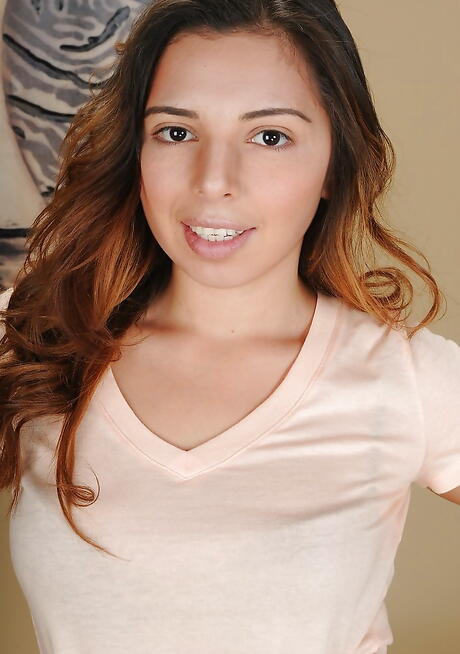 Foxy latin teen Luna Leve in sexy undies baring small tits and spreading her legs 