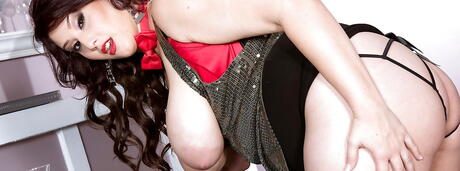 Adorable american bbw Angel Deluca in fancy skirt revealing big boobies and pussy 